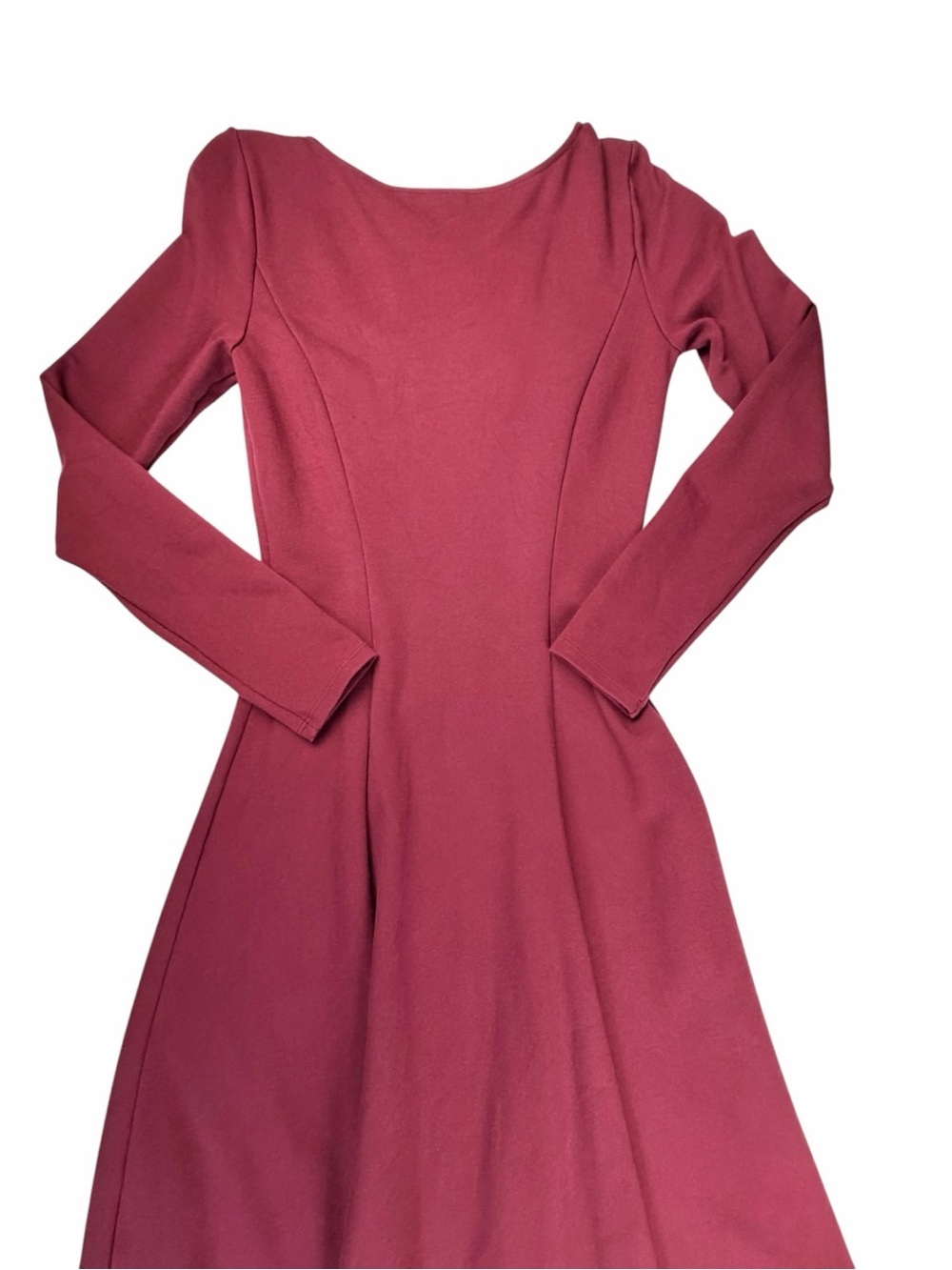Aritzia Babaton Women’s Leda Ponte Knit Fit-&-Flare Longlseeve Dress Burgundy S - Picture 8 of 9